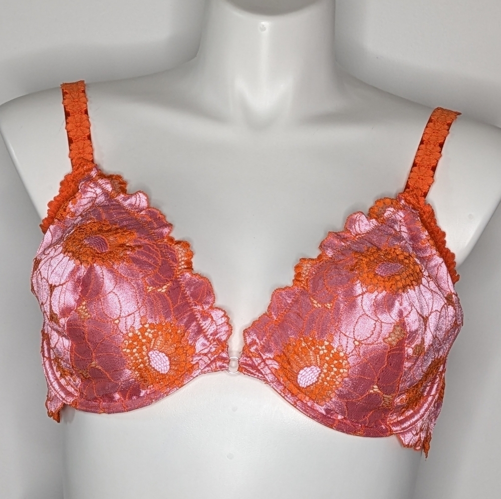NWT Savage X Fenty Orange Pink Floral Lace Bra 42DD 42E